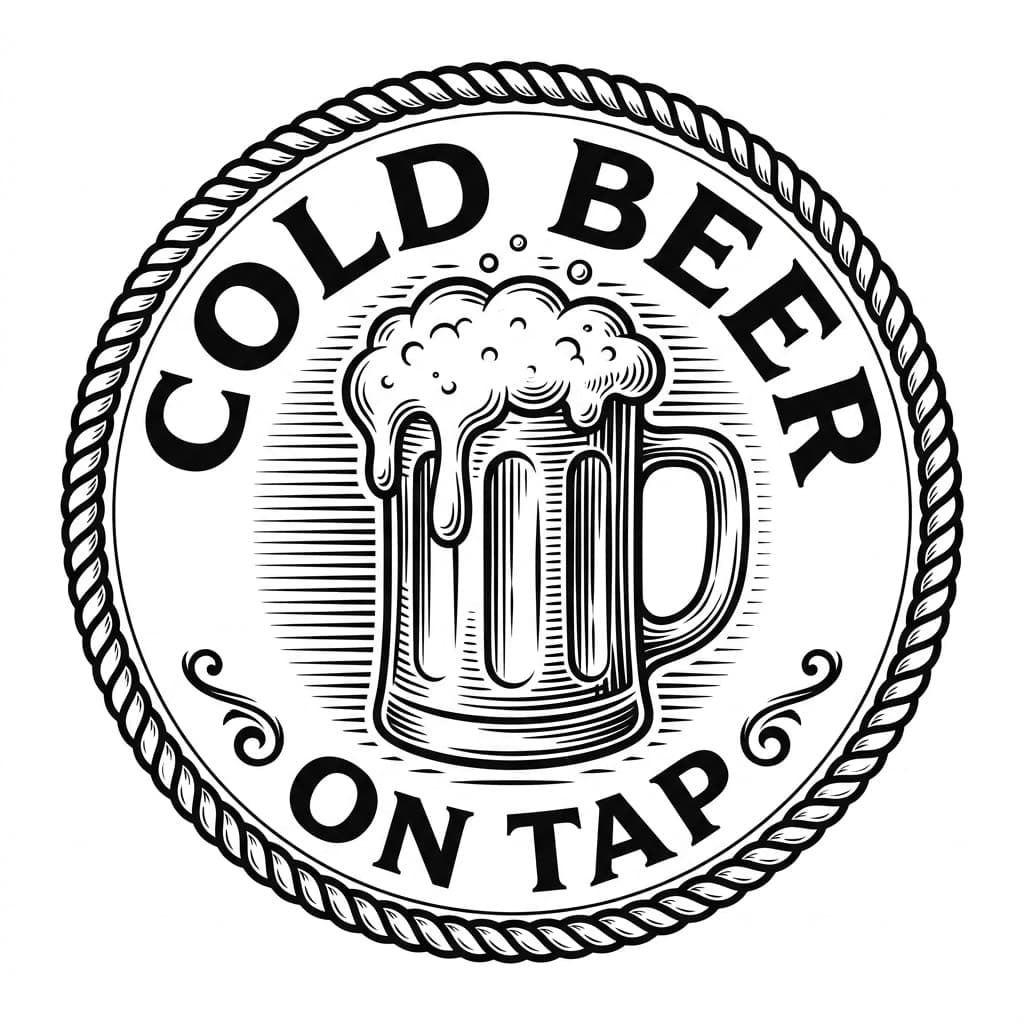 Laser cut SVG file of Round pub badge reading "COLD BEER" and "ON TAP" with a frothy mug