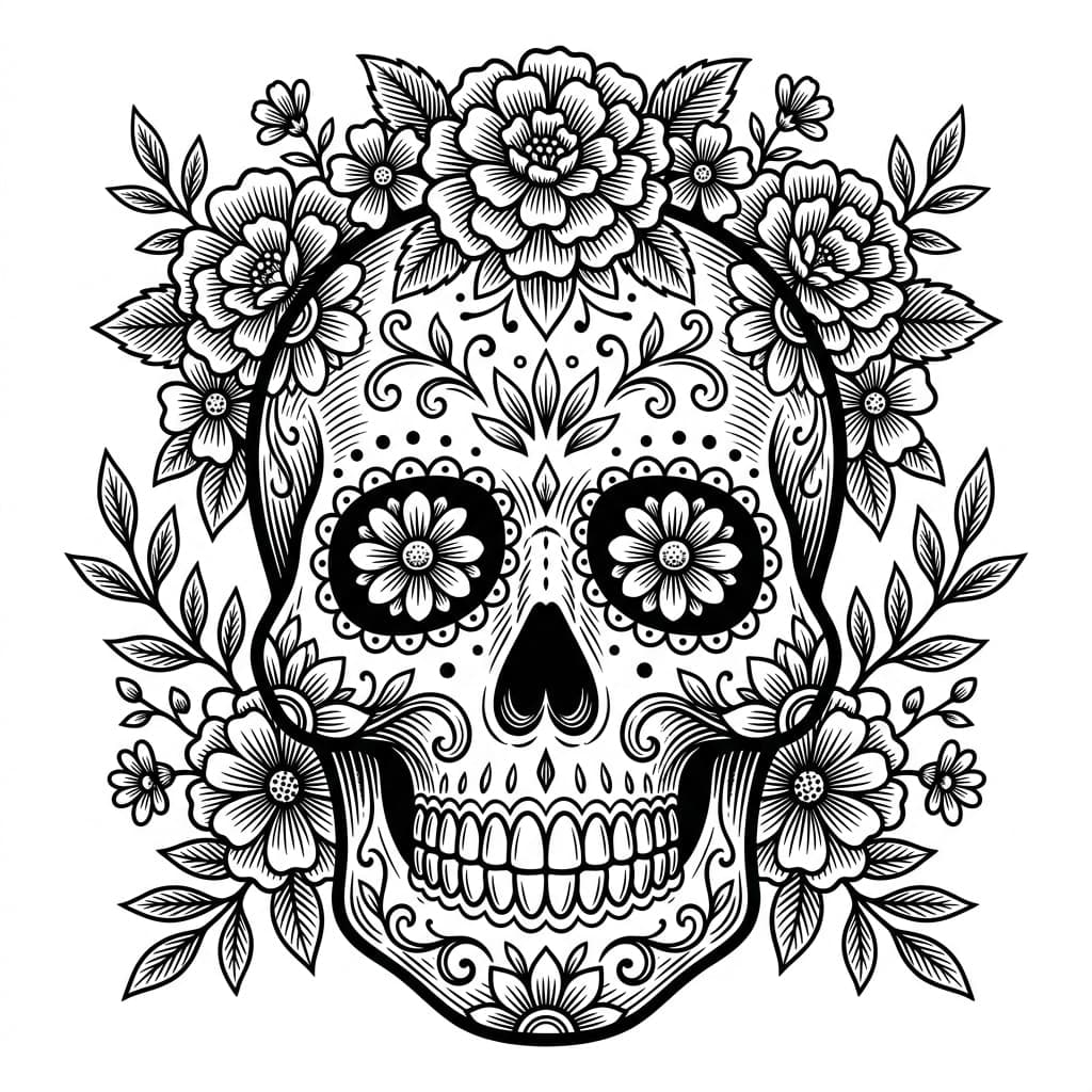 Laser cut SVG file of Sugar skull with florals