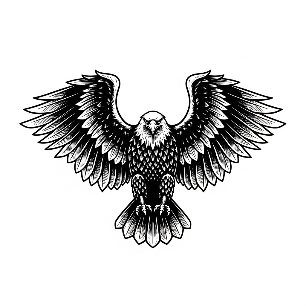 AI-generated eagle with spread wings in vintage woodcut engraving style